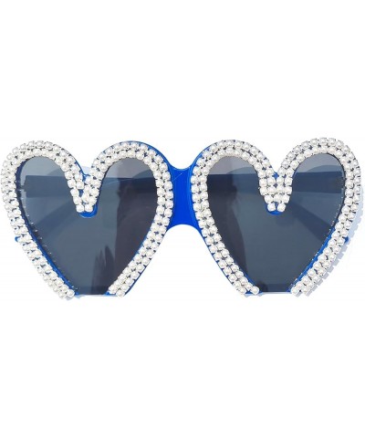 Sparkling Rhinestone Sunglasses Cute Heart Shaped Sunglasses for Women Colorful Crystal Pearl Sun Glasses Blue $10.76 Designer