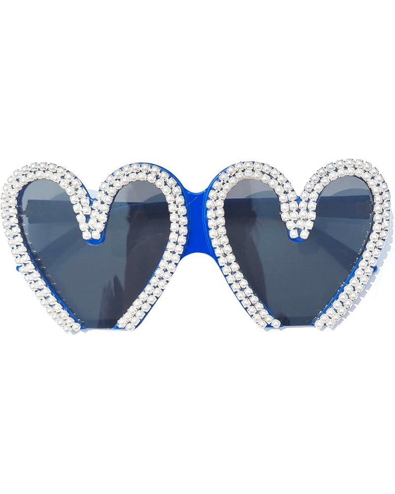 Sparkling Rhinestone Sunglasses Cute Heart Shaped Sunglasses for Women Colorful Crystal Pearl Sun Glasses Blue $10.76 Designer