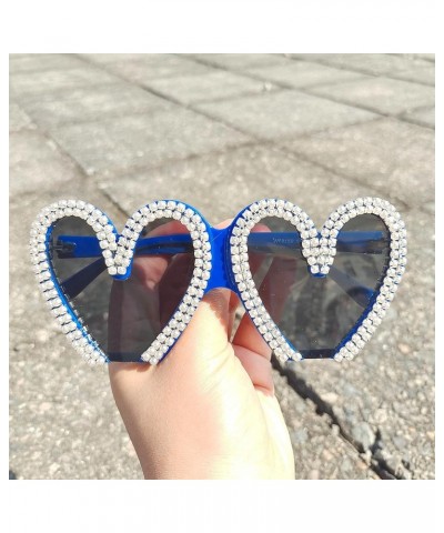 Sparkling Rhinestone Sunglasses Cute Heart Shaped Sunglasses for Women Colorful Crystal Pearl Sun Glasses Blue $10.76 Designer