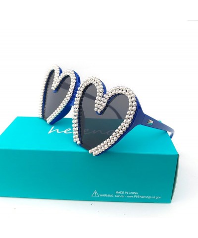 Sparkling Rhinestone Sunglasses Cute Heart Shaped Sunglasses for Women Colorful Crystal Pearl Sun Glasses Blue $10.76 Designer