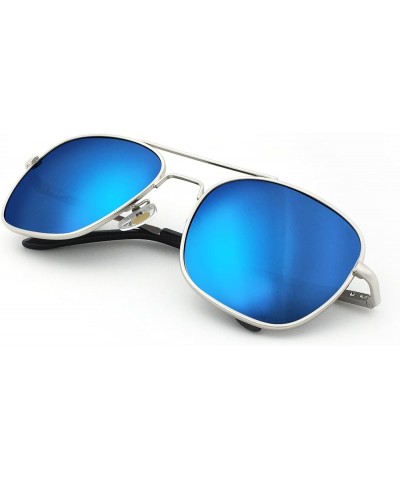 Premium Military Style Classic Aviator Sunglasses, Polarized, 100% UV protection for Men Women [Square] Silver Frame/Blue Mir...