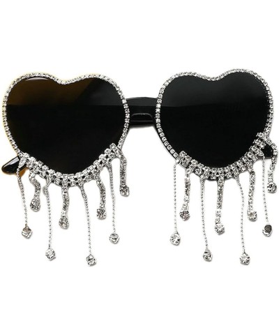 Sexy Women Heart Diamond Sunglasses 2022 Oversized Shiny Tassel Rhinestones Sun Glasses Fashion Female Colorful Party Eyewear...