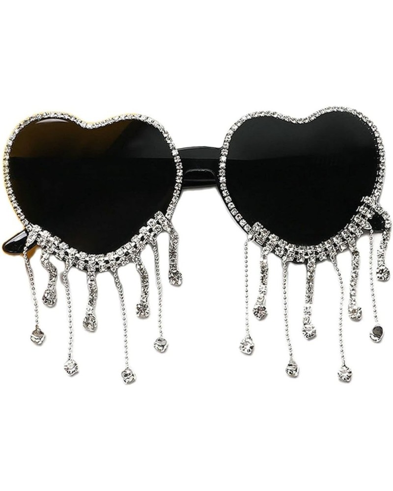 Sexy Women Heart Diamond Sunglasses 2022 Oversized Shiny Tassel Rhinestones Sun Glasses Fashion Female Colorful Party Eyewear...