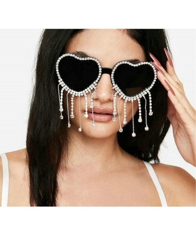 Sexy Women Heart Diamond Sunglasses 2022 Oversized Shiny Tassel Rhinestones Sun Glasses Fashion Female Colorful Party Eyewear...