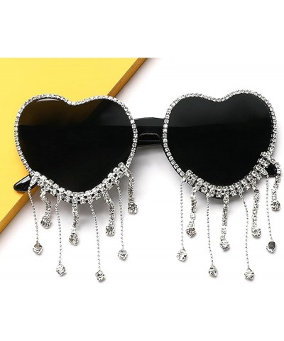 Sexy Women Heart Diamond Sunglasses 2022 Oversized Shiny Tassel Rhinestones Sun Glasses Fashion Female Colorful Party Eyewear...