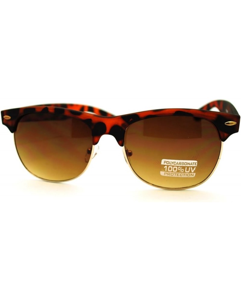 Classic Half Rim Square Sunglasses Soft Matte Finish Matte Tortoise brown $7.92 Wayfarer