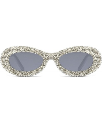 Fashion Oval Pink Diamond Rhinestone Sunglasses for Women Men Party Club Rhinestone Bling Sun Glasses White $11.20 Oval