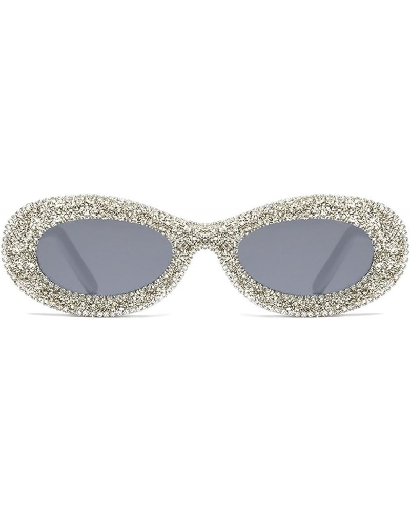 Fashion Oval Pink Diamond Rhinestone Sunglasses for Women Men Party Club Rhinestone Bling Sun Glasses White $11.20 Oval