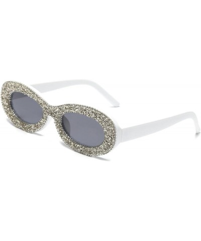 Fashion Oval Pink Diamond Rhinestone Sunglasses for Women Men Party Club Rhinestone Bling Sun Glasses White $11.20 Oval