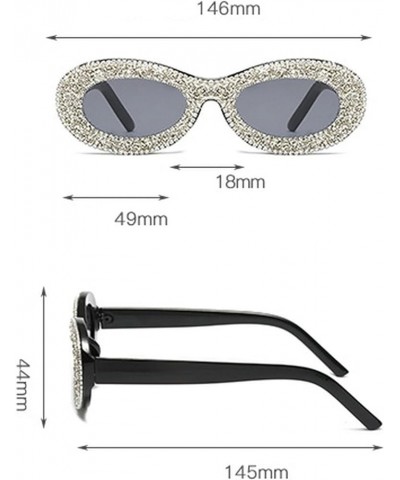 Fashion Oval Pink Diamond Rhinestone Sunglasses for Women Men Party Club Rhinestone Bling Sun Glasses White $11.20 Oval