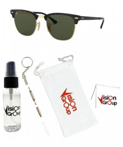 RB3716 Clubmaster Metal Sunglasses+ Vision Group Accessories Bundle Black on Arista/Crystal Green(187) $92.12 Square