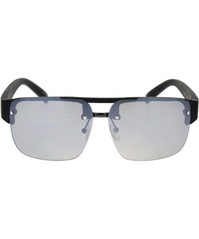 Minimal Mod Rectangular Half Rim Mens Plastic Designer Sunglasses Matte Black Silver Mirror $8.07 Rectangular