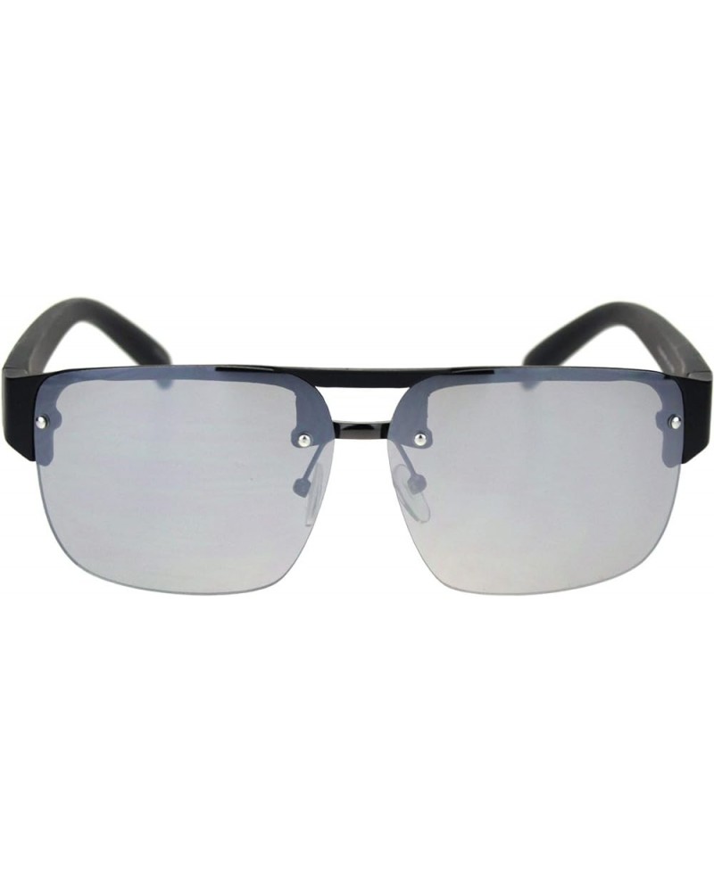 Minimal Mod Rectangular Half Rim Mens Plastic Designer Sunglasses Matte Black Silver Mirror $8.07 Rectangular