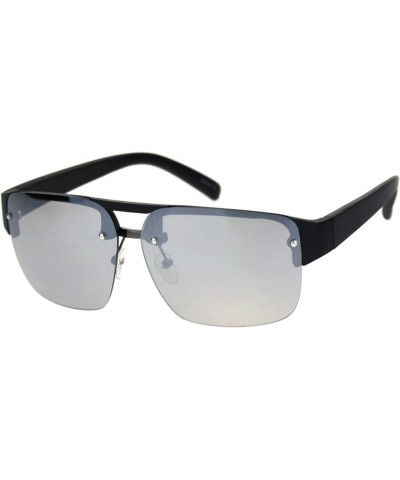 Minimal Mod Rectangular Half Rim Mens Plastic Designer Sunglasses Matte Black Silver Mirror $8.07 Rectangular