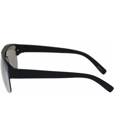 Minimal Mod Rectangular Half Rim Mens Plastic Designer Sunglasses Matte Black Silver Mirror $8.07 Rectangular