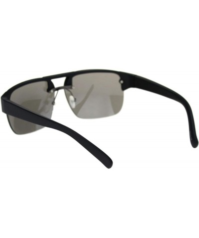 Minimal Mod Rectangular Half Rim Mens Plastic Designer Sunglasses Matte Black Silver Mirror $8.07 Rectangular