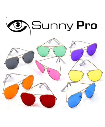 Aviator Sunglasses Colored Tinted Lens Glasses Metal UV400 Protection Orange $8.84 Aviator