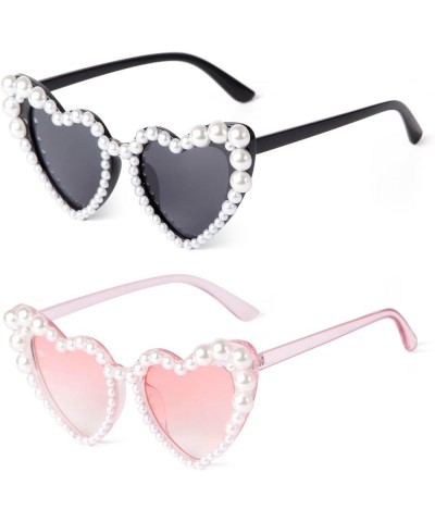 Heart Sunglasses for Women Trendy Sunglasses Cat Eye Love Shaped Sunglasses Vintage Lovely Retro Cute Sun Glasses 2 Pack Blac...