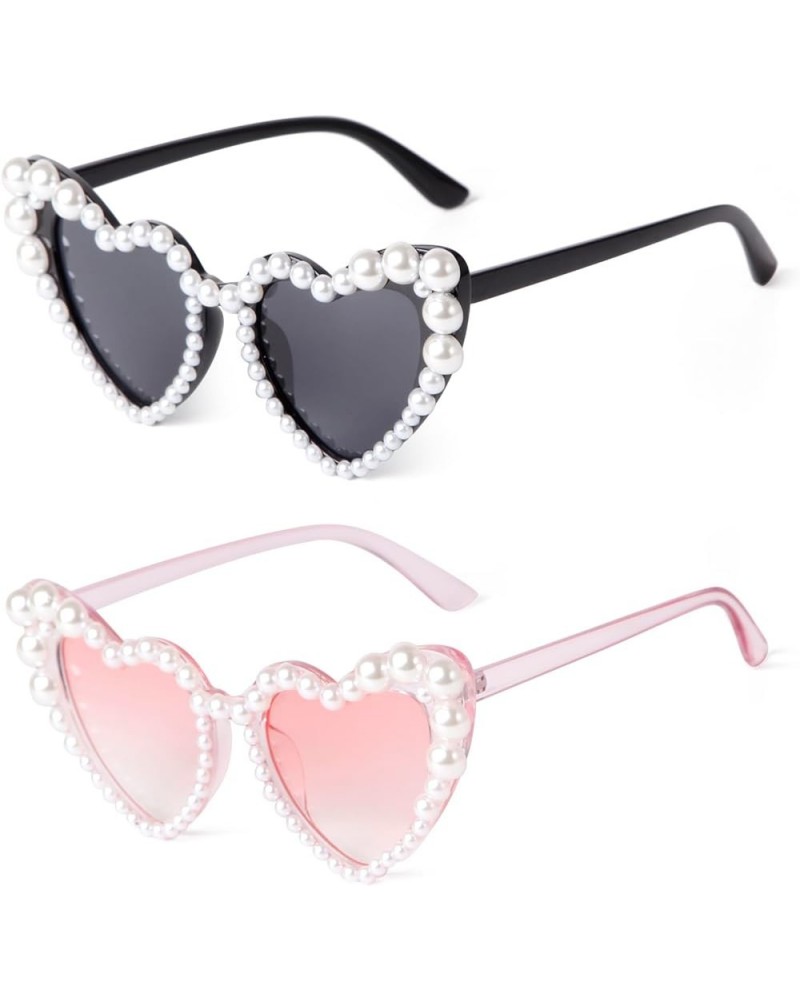 Heart Sunglasses for Women Trendy Sunglasses Cat Eye Love Shaped Sunglasses Vintage Lovely Retro Cute Sun Glasses 2 Pack Blac...