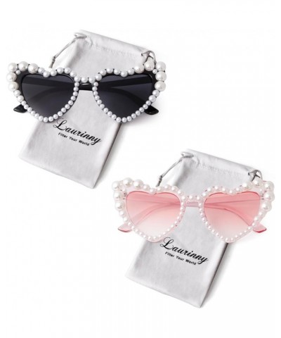 Heart Sunglasses for Women Trendy Sunglasses Cat Eye Love Shaped Sunglasses Vintage Lovely Retro Cute Sun Glasses 2 Pack Blac...