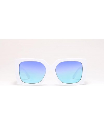 Retro Vintage Oversized Square Women Sunglasses Trendy Frame With Diamond Check Inspired Stylish Shades White Frame,blue Lens...