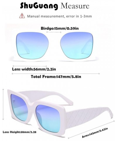 Retro Vintage Oversized Square Women Sunglasses Trendy Frame With Diamond Check Inspired Stylish Shades White Frame,blue Lens...