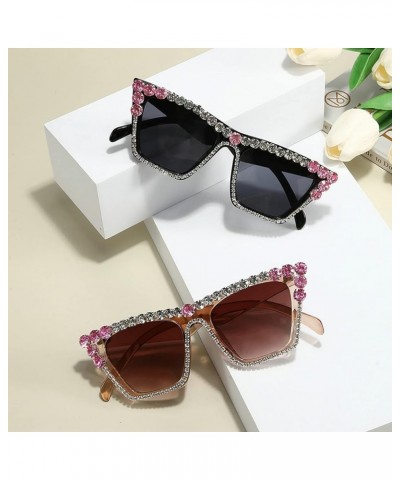 Square Cat Eye Rhinestone Sunglasses For Women Fashion Diamond bling party Sun Glasses Ladies Crystal Shades Black $9.98 Square