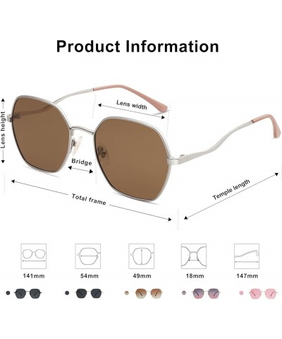 Hexagon Square Sunglasses For Women Trendy Small Faces Octagon Gold Rim Wire Frame Geometric Polygon SJ1101 Silver Brown $9.8...