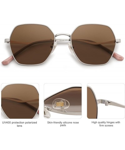 Hexagon Square Sunglasses For Women Trendy Small Faces Octagon Gold Rim Wire Frame Geometric Polygon SJ1101 Silver Brown $9.8...