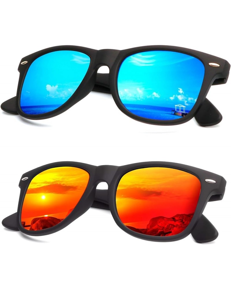 Sunglasses Men Polarized for Mens and Womens Unisex Sun Glasses for Driving UV Protection C04-(2 Pack) Blue/Orange multicolor...