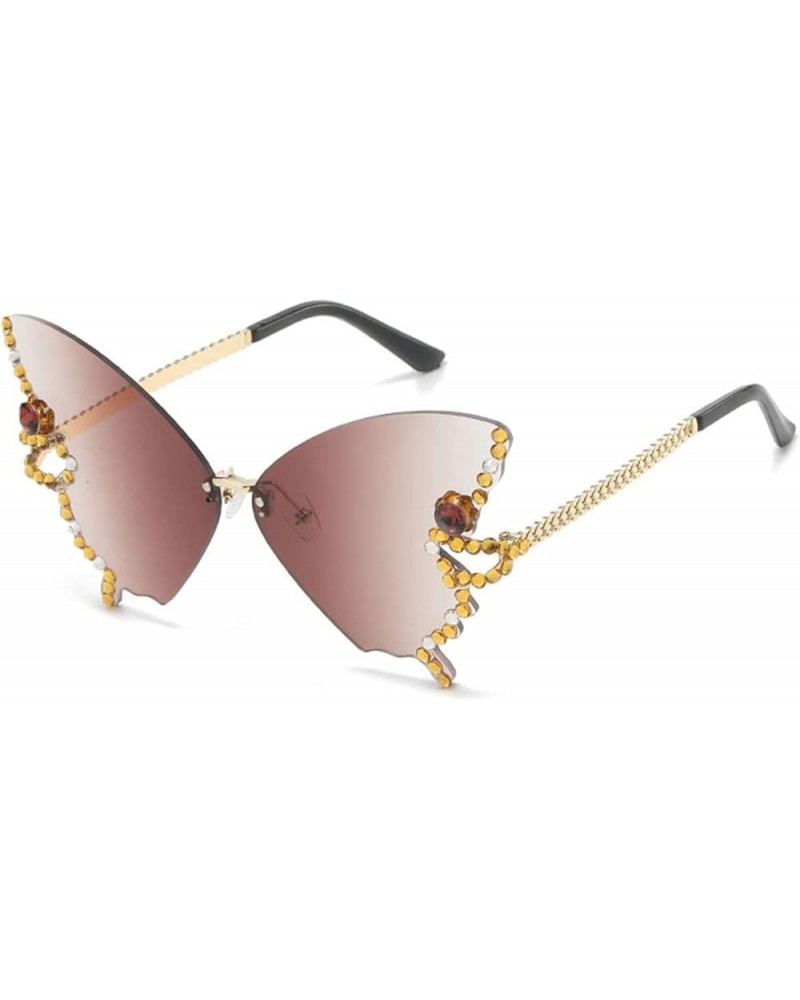 Diamond Butterfly Sunglasses, Butterfly Shape Sunglasses for Beach Summer, Rimless Gradient Diamond Sunglasses Brown $11.99 R...