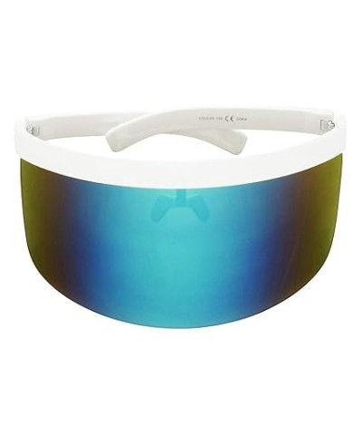 Full Face Shield Visor Sport Mirror Wrap Around Galactic UV400 Shield Coverage Sunglasses (Black Frame/Green Blue Mirror Lens...