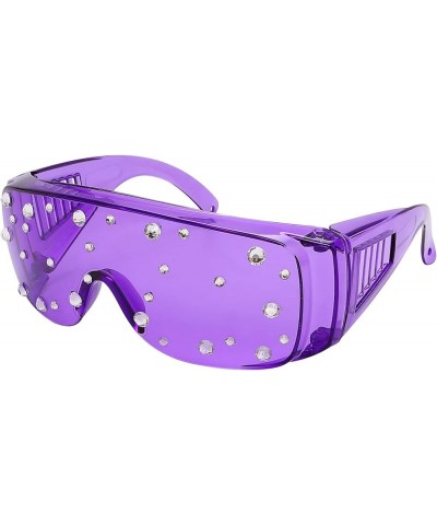 Retro Oversize Women Rhinestone Sunglasses Crystal Sparkling Bejewelled Trendy bling bling Square Sun Glasses Purple $9.50 Sq...