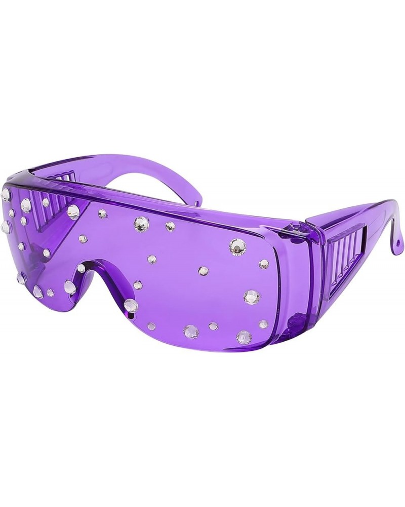 Retro Oversize Women Rhinestone Sunglasses Crystal Sparkling Bejewelled Trendy bling bling Square Sun Glasses Purple $9.50 Sq...