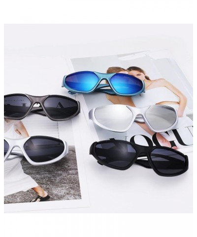 Wrap Around Sunglasses Fashion Butterfly Rectangle Sun Glasses for Women Men Silver Blue Sport Shades UV400 Silver/Silver Mir...