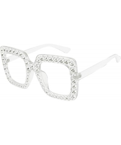 Elton Square Rhinestone Sunglasses Oversized Diamond Bling Bling Glasses Clear Frame Clear Lens $12.17 Oversized