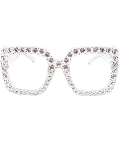 Elton Square Rhinestone Sunglasses Oversized Diamond Bling Bling Glasses Clear Frame Clear Lens $12.17 Oversized