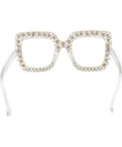 Elton Square Rhinestone Sunglasses Oversized Diamond Bling Bling Glasses Clear Frame Clear Lens $12.17 Oversized