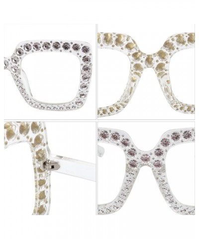 Elton Square Rhinestone Sunglasses Oversized Diamond Bling Bling Glasses Clear Frame Clear Lens $12.17 Oversized