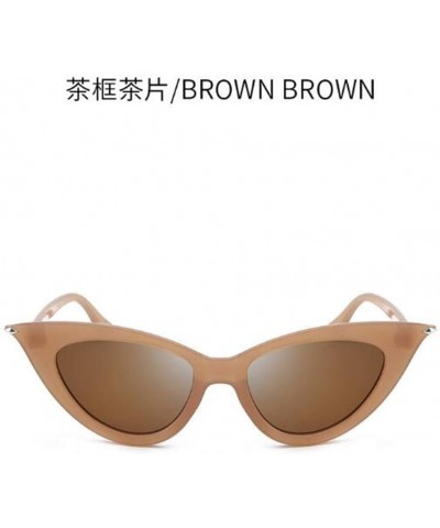 Retro Triangle Sunglasses Narrow Cat Eye Sunglasses for Women Clout Goggles Plastic Frame Tea Frame Tea Flakes $3.22 Round