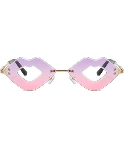 Rimless Lips Shape Sunglasses for Women Trendy Cute Ladies Pink lips Sunglasses for Party Festival Glasses UV400 2pcs-purple&...