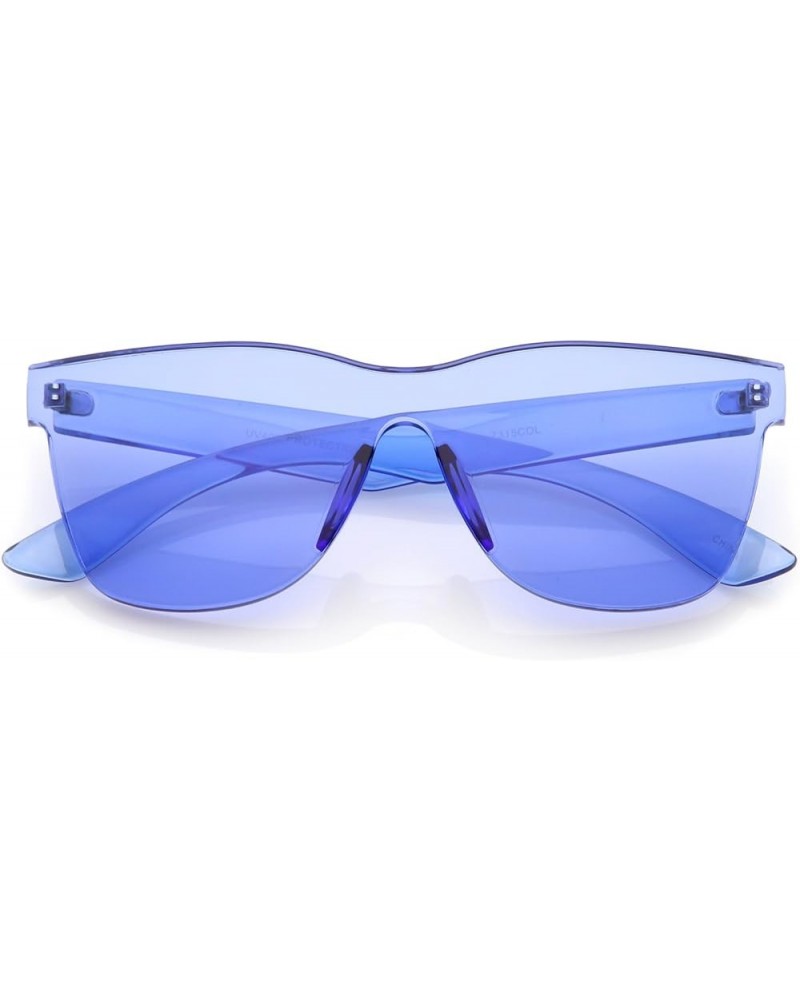 Rimless Horn Rimmed Colorful One Piece PC Lens Mono Block Sunglasses 68mm Blue $9.71 Wayfarer