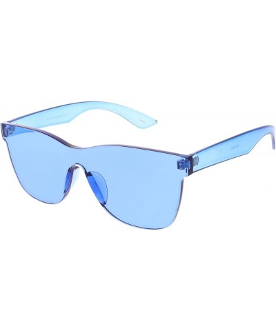 Rimless Horn Rimmed Colorful One Piece PC Lens Mono Block Sunglasses 68mm Blue $9.71 Wayfarer