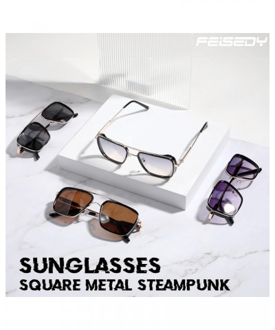 Sunglasses Men Women Vintage Aviator Square Trendy Metal Steampunk Fishing Driving Sun Glasses B0114 Blue Yellow Lenses With ...