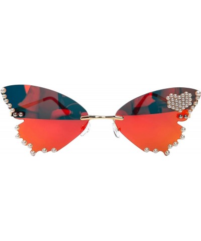 Cute Diamond Butterfly Sunglasses Women Rimless cat eye shaped pearl Rhinestone bling Sun Glasses Red $11.13 Rimless