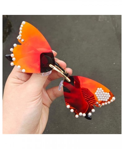 Cute Diamond Butterfly Sunglasses Women Rimless cat eye shaped pearl Rhinestone bling Sun Glasses Red $11.13 Rimless