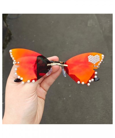 Cute Diamond Butterfly Sunglasses Women Rimless cat eye shaped pearl Rhinestone bling Sun Glasses Red $11.13 Rimless