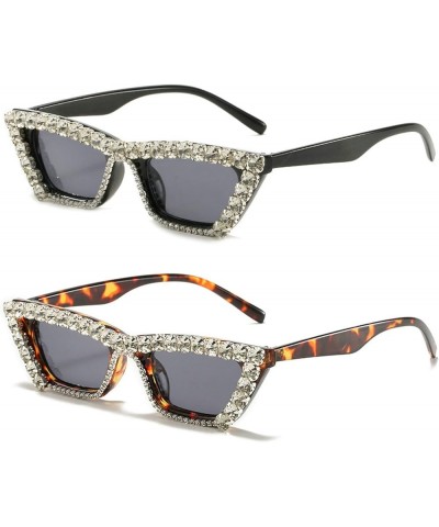 Fashion Rhinestone Small Cat Sunglasses Women Diamond Punk Crystal Sun Glasses Men UV400 Shades 2pcs Black+leopard $9.68 Desi...