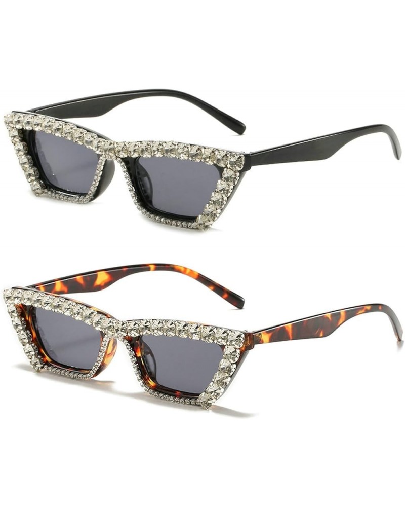 Fashion Rhinestone Small Cat Sunglasses Women Diamond Punk Crystal Sun Glasses Men UV400 Shades 2pcs Black+leopard $9.68 Desi...