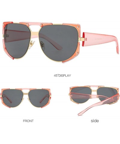 Fashion Men's Punk Shaped Sunglasses Big Frame Retro Trend Ladies Sunglasses Retro Metal Woman Colorful Sunglasses Pink&gray ...